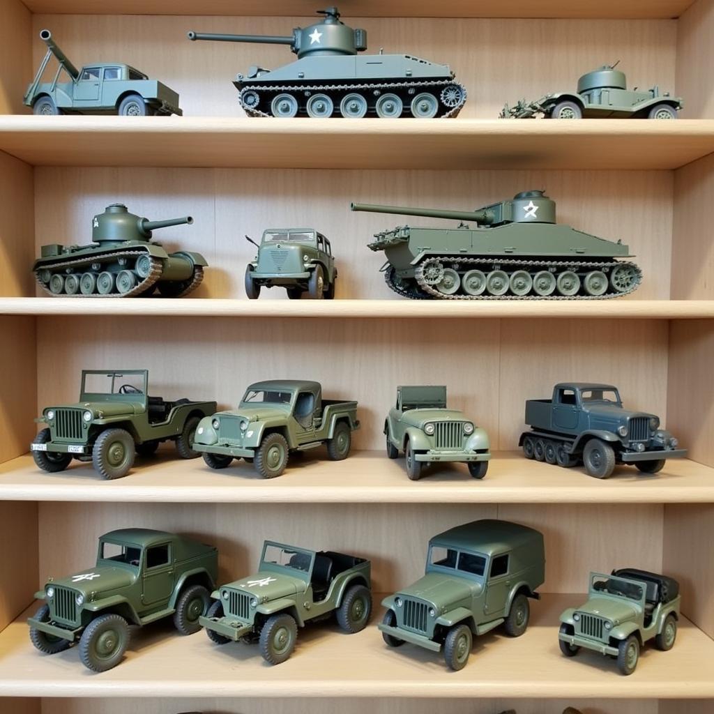 A diverse collection of 1/64 scale military vehicles