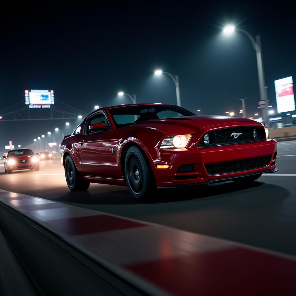 2014 Mustang racing in Need for Speed at night