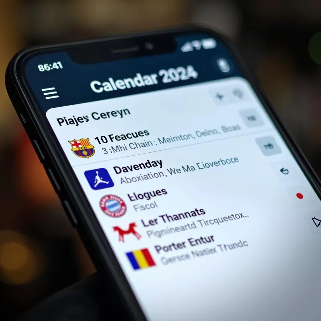 A smartphone displays a calendar app with 2024 football game dates highlighted.