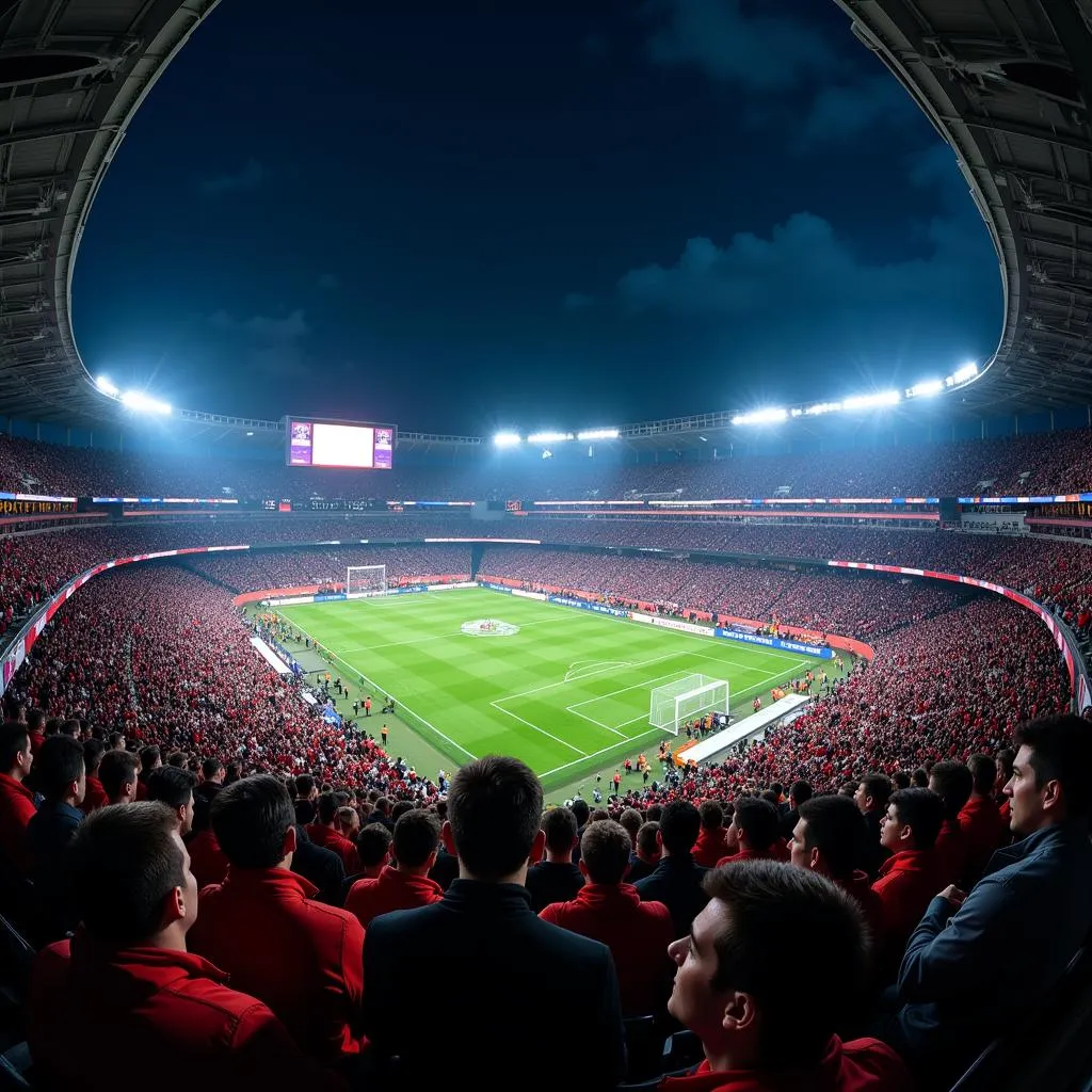 Cheering fans fill a brightly lit stadium during a 2024 football game.