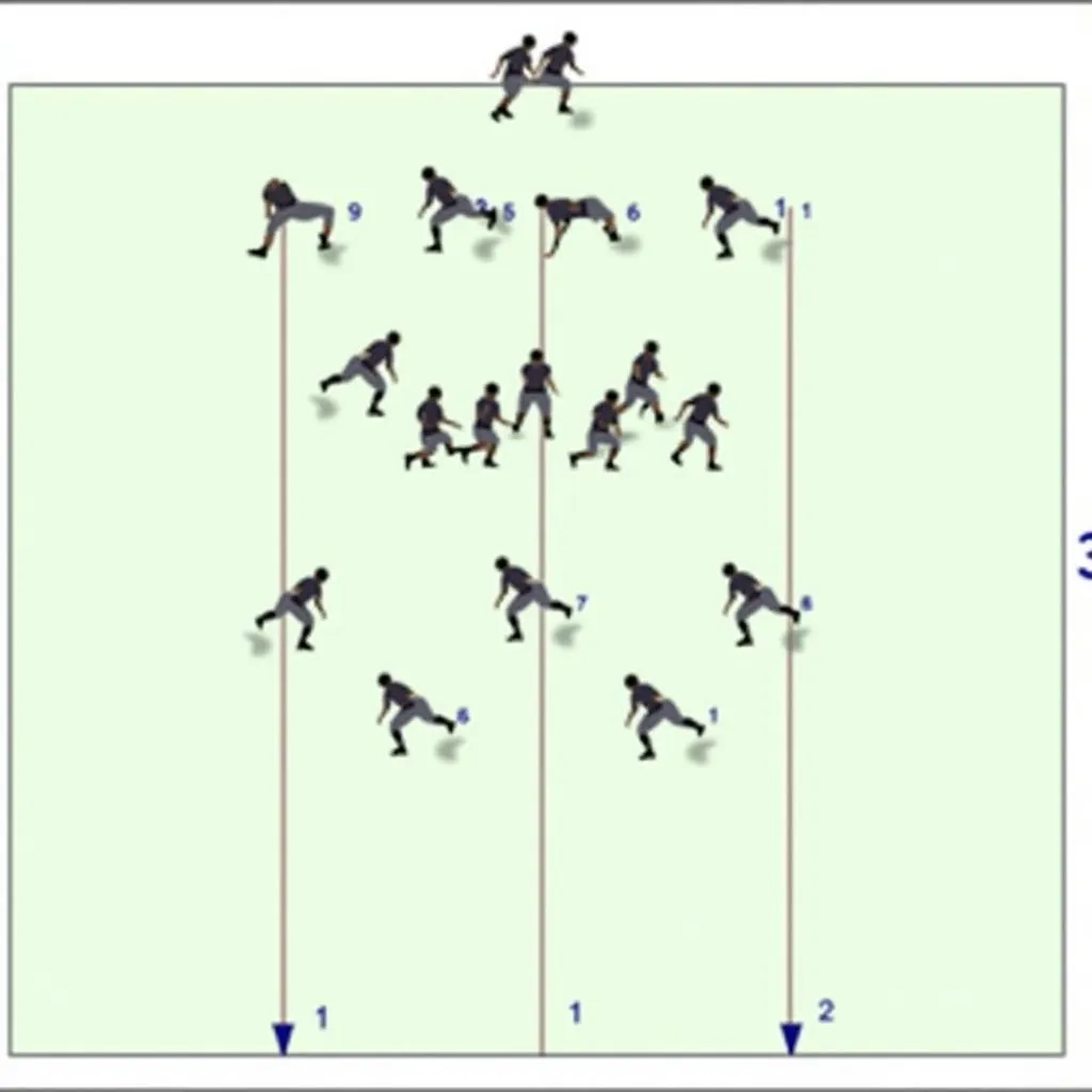 Football players in 3-2 defense formation