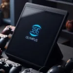 Gaming console with 35dc Olympus logo