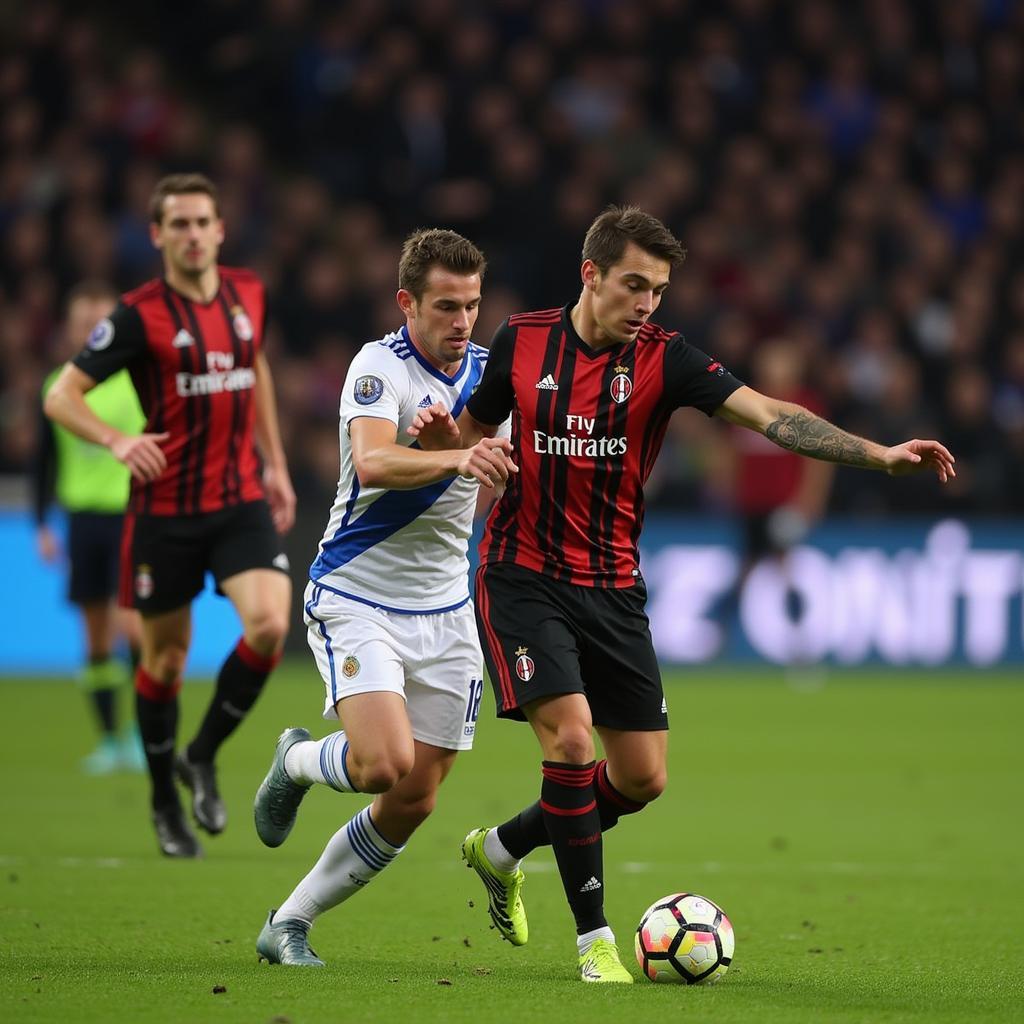 AC Milan and Udinese players battling for possession