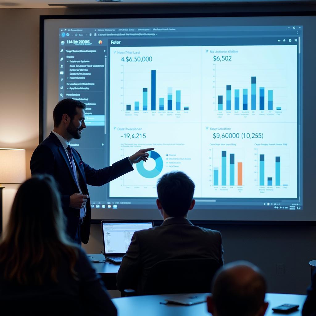 Business professionals engaging in a presentation, showcasing data and graphs - ADTS Inc. client presentation