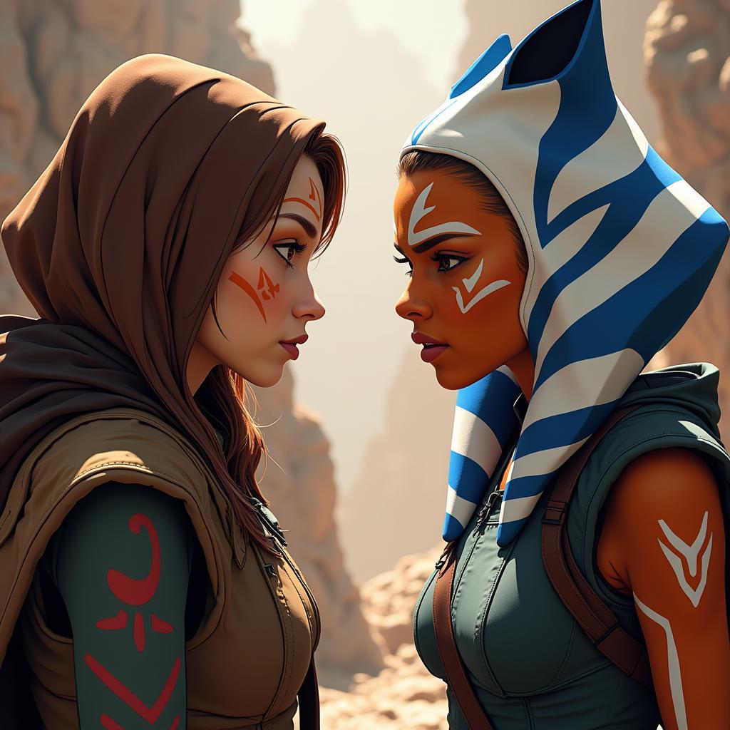 Ahsoka and Sabine in a tense standoff