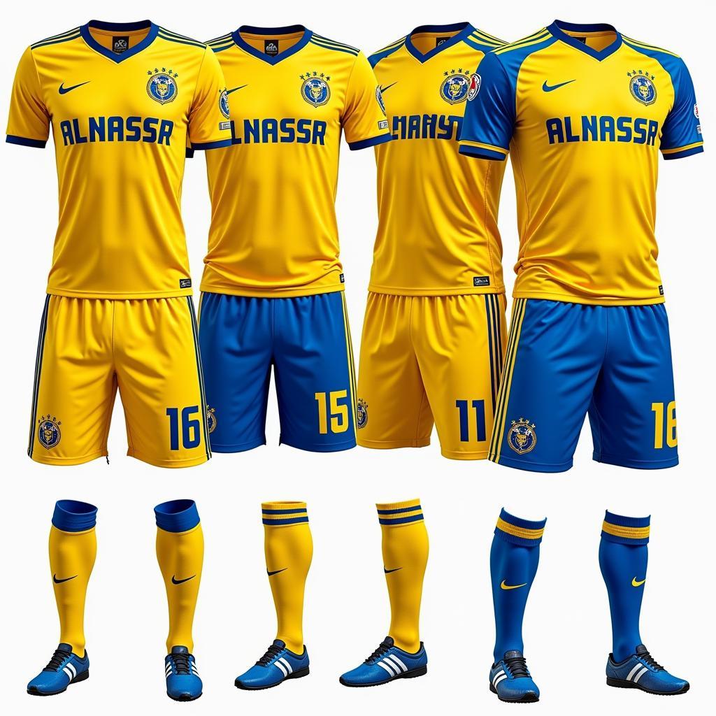 A collage showcasing the evolution of the Al Nassr kit