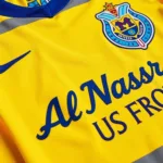 Al Nassr youth jersey design showcasing the iconic yellow and blue colors