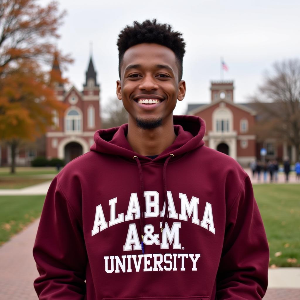 Student proudly wearing Alabama A&M University Apparel