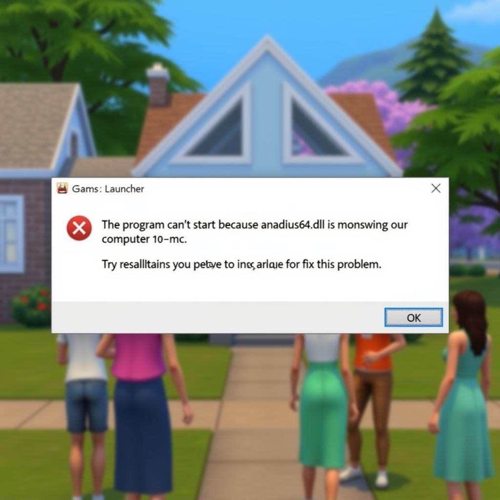 The Sims 4 error message showing anadius64.dll is missing