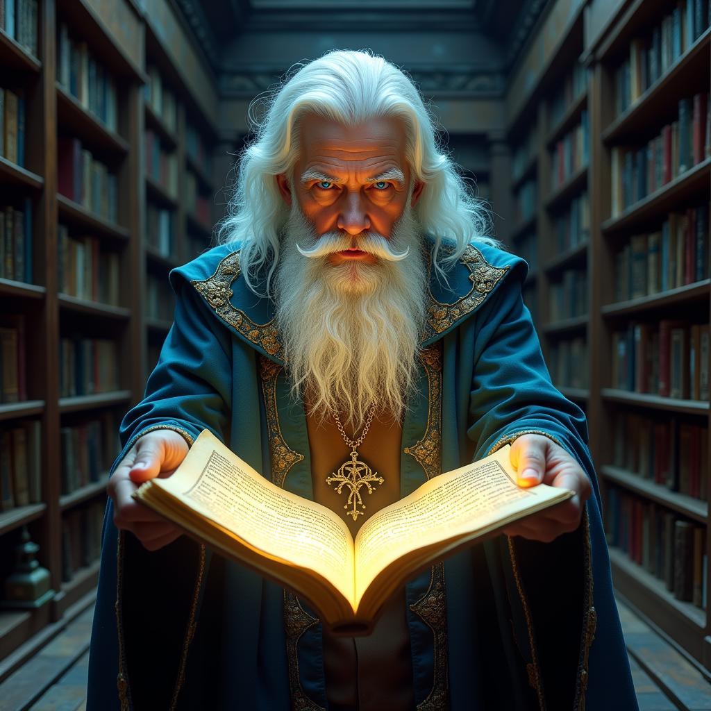 Ancient Wizard Studying Scroll