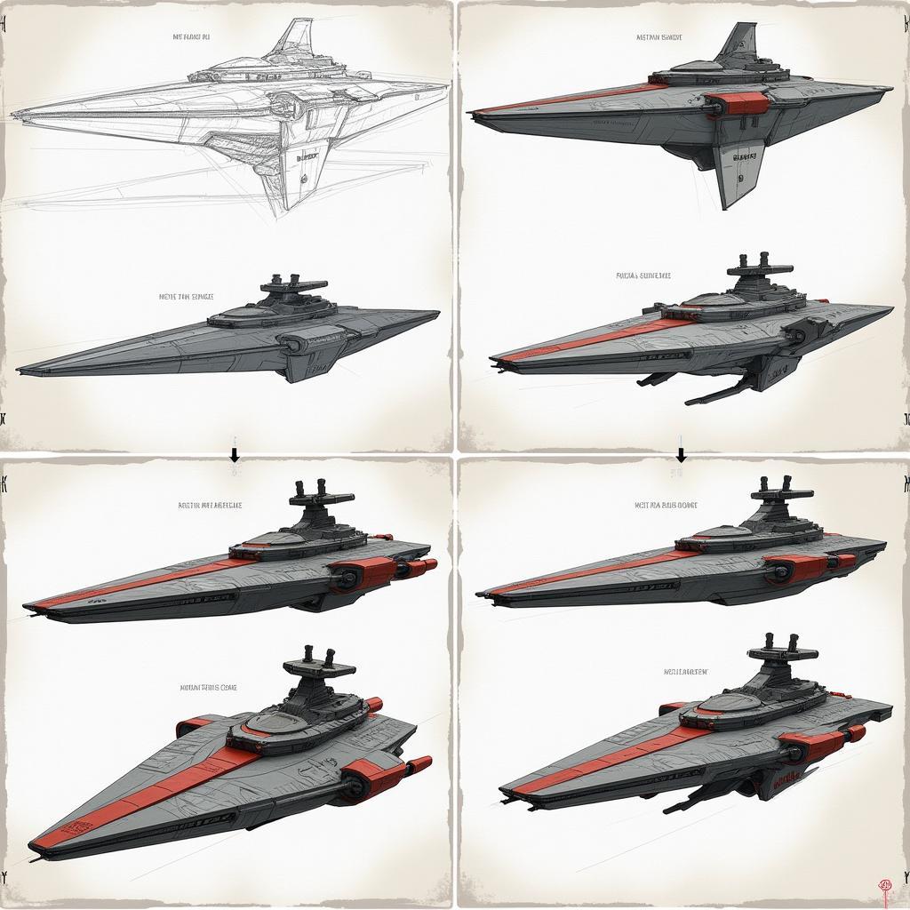 Concept art depicting the evolution of starship designs in Mass Effect Andromeda