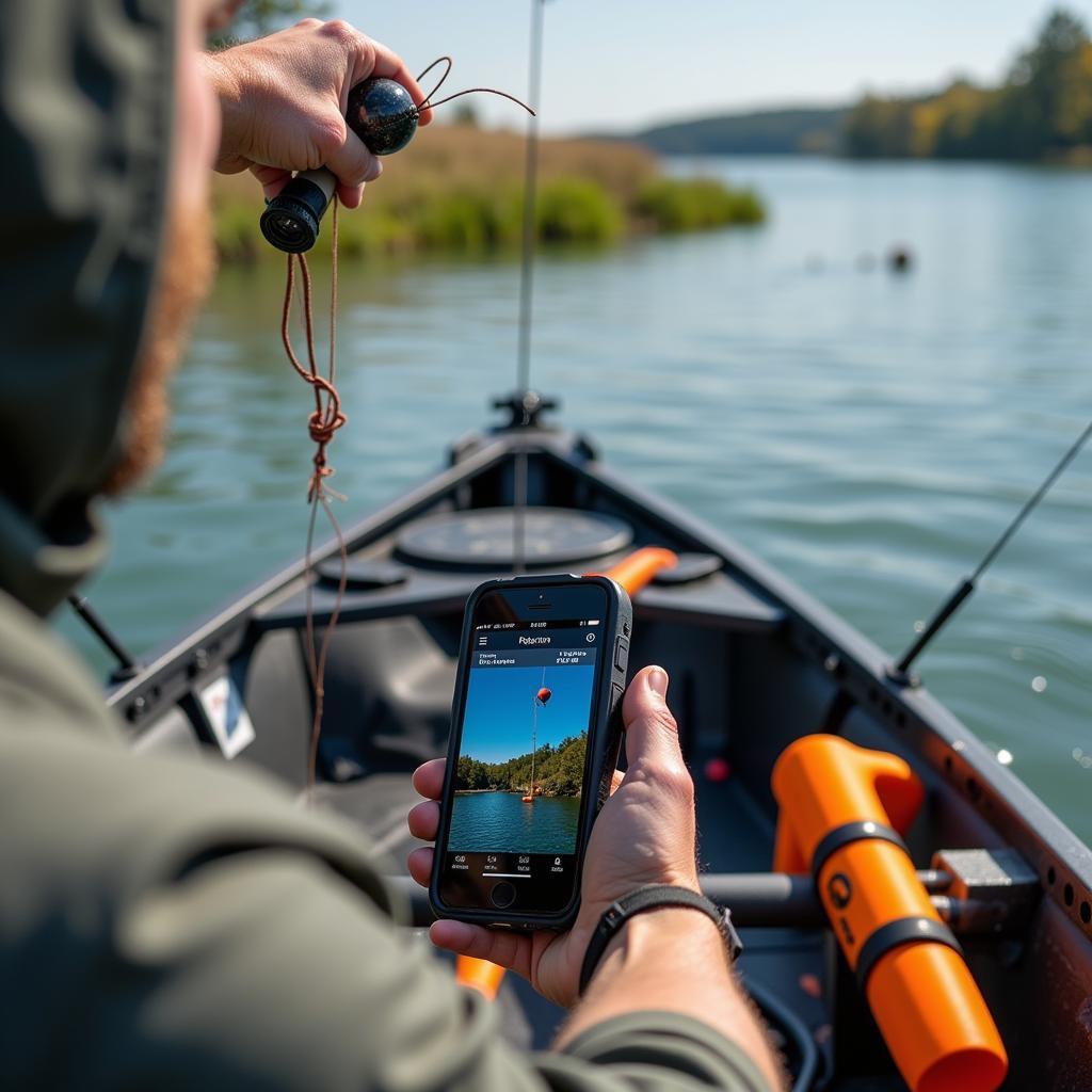 Angler Using Depth Finder Ball