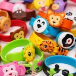 Colorful animal slap bands in various designs.