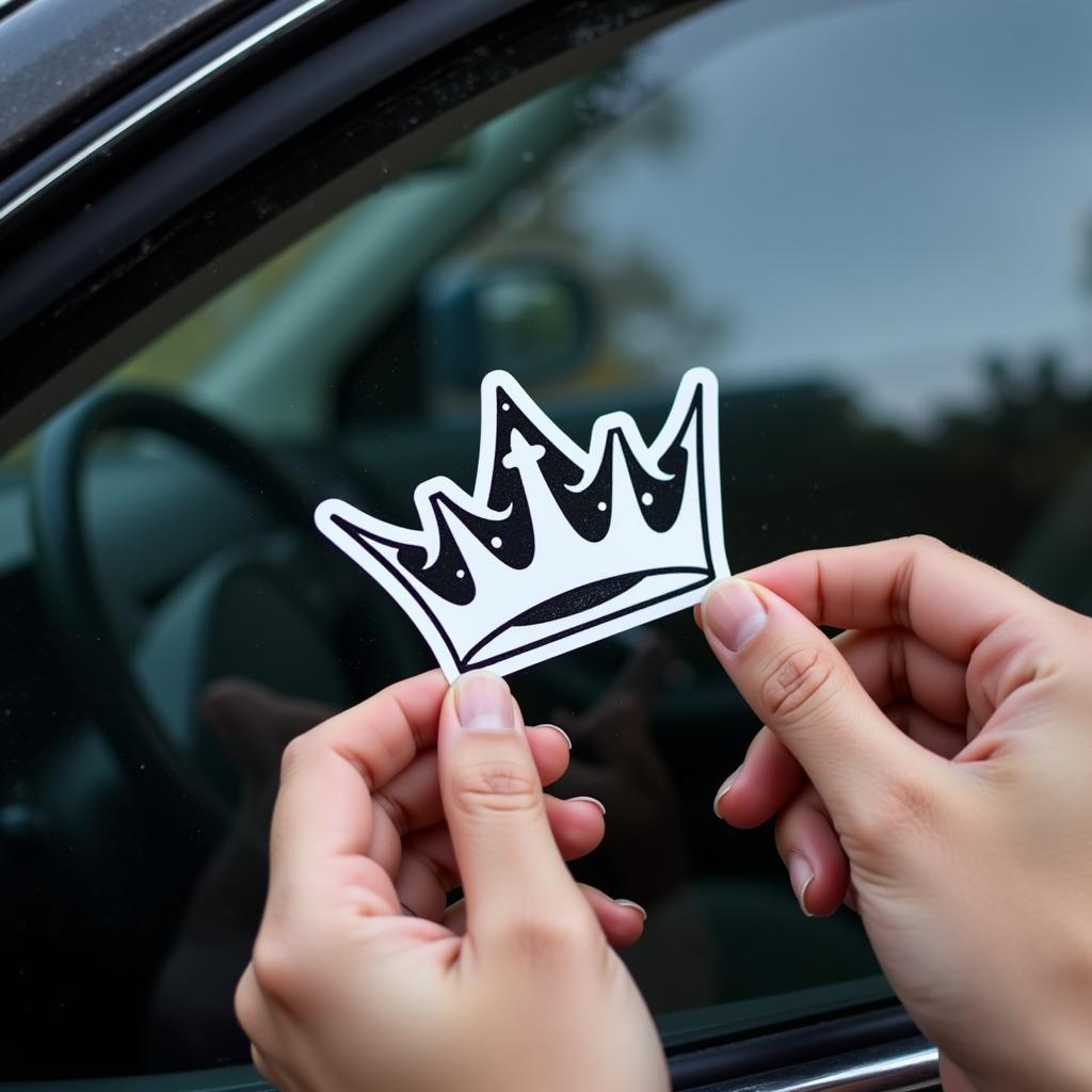 Applying a Crown Sticker to a Car Window