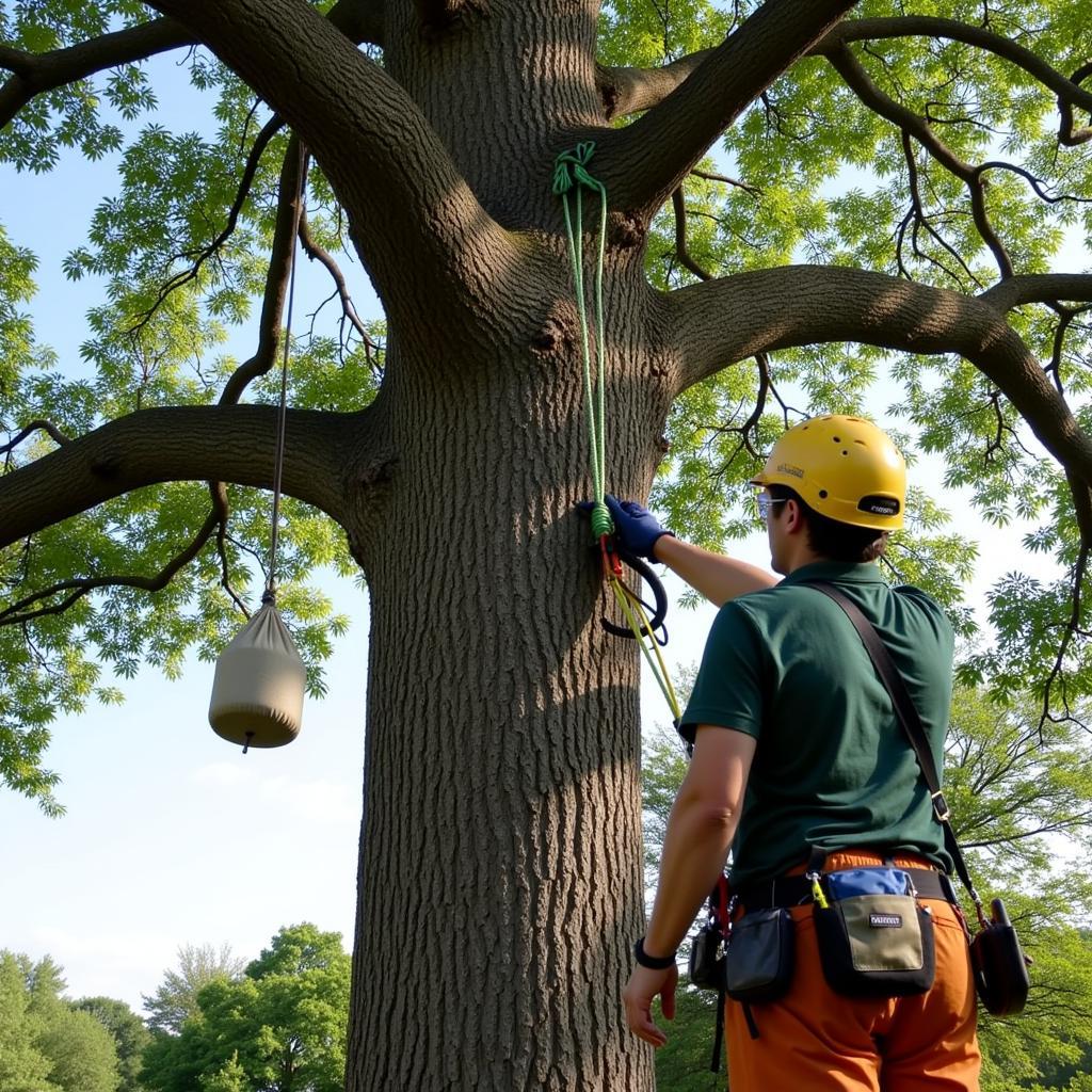 Arborist Using Throw Ball for Tree Work