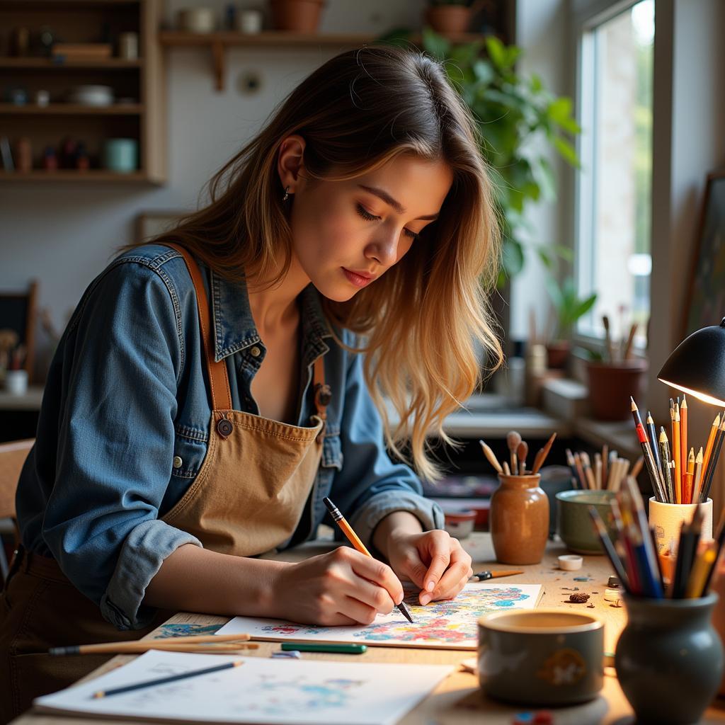 An artist working in their studio, showcasing the creative outlet art provides