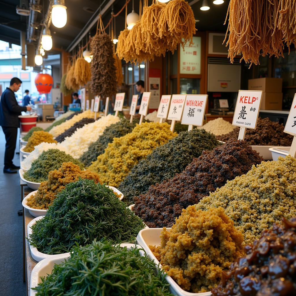 Wide array of kelp types in an Asian market