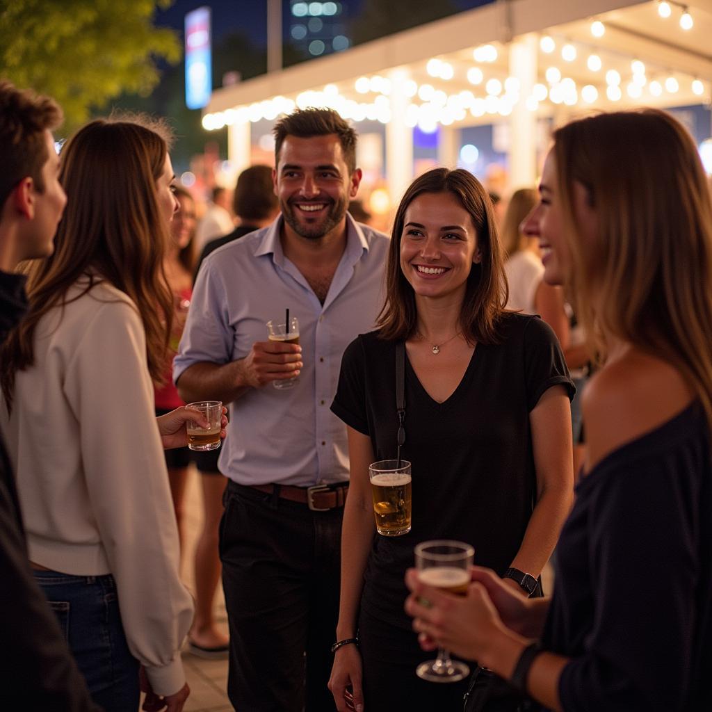 Attendees networking and enjoying refreshments at the Swiss Stage event.