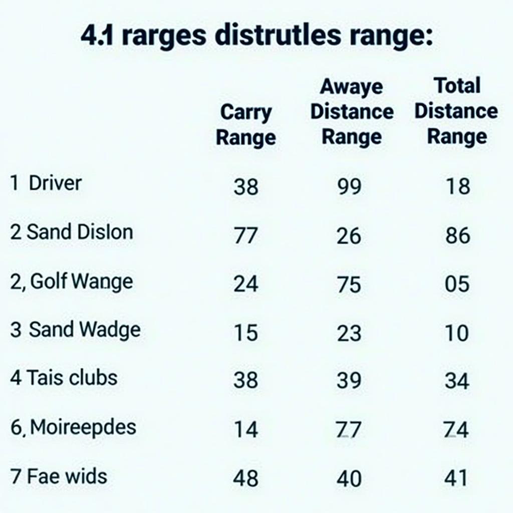 Average Golf Carry and Total Distance Chart