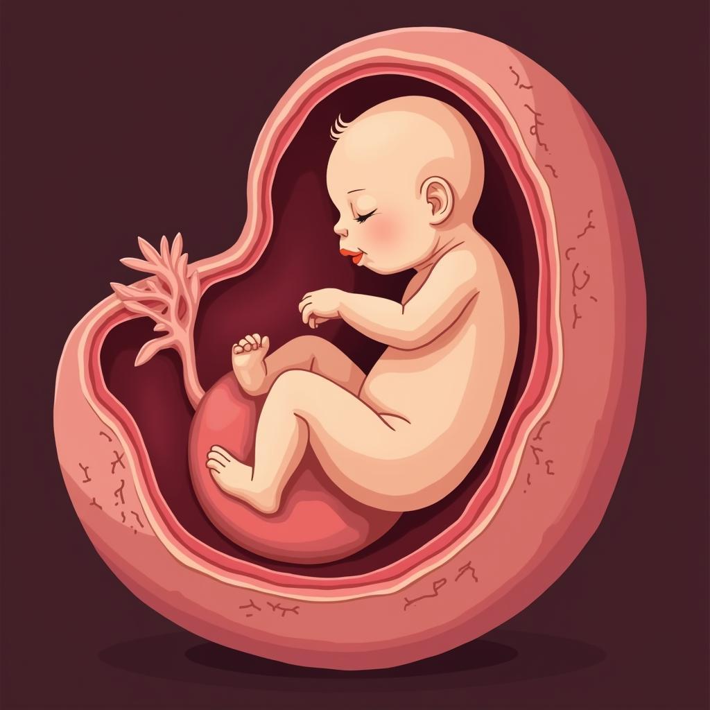 Illustration of a fetus developing in the womb