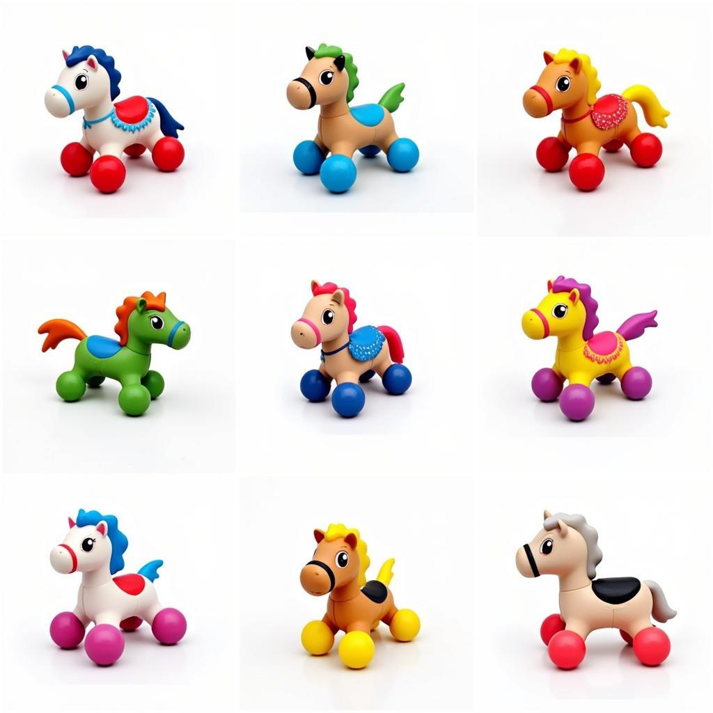 Various ball horse toys in different colors and animal designs