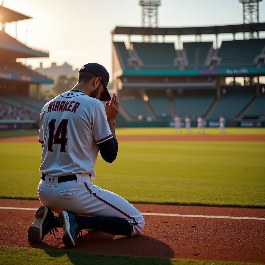 Baseball Player Praying Before Game