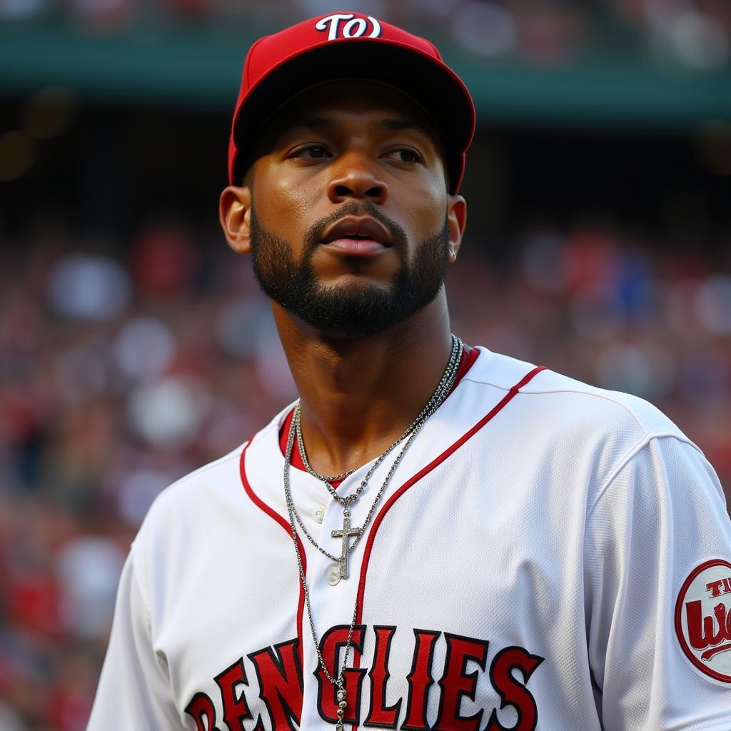 Baseball Player Wearing Cross Necklace