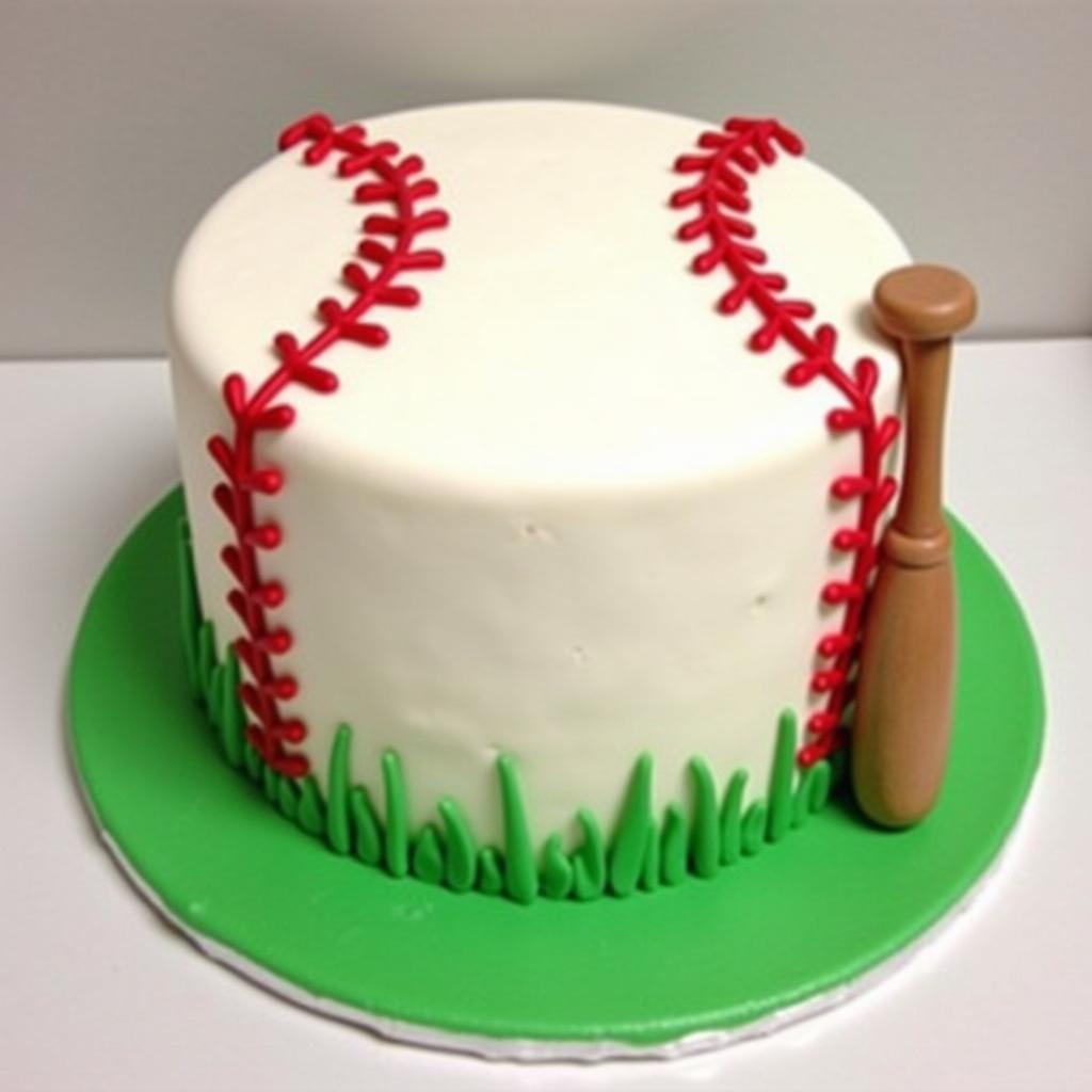 Baseball-themed Birthday Cake with Fondant Decorations