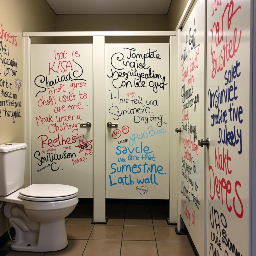 Bathroom Stall Wall with Diverse Graffiti