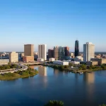 Baton Rouge skyline at sunset