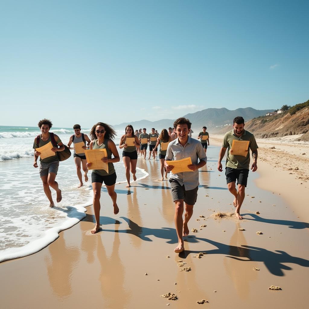 Teams Competing in a Beach Treasure Hunt