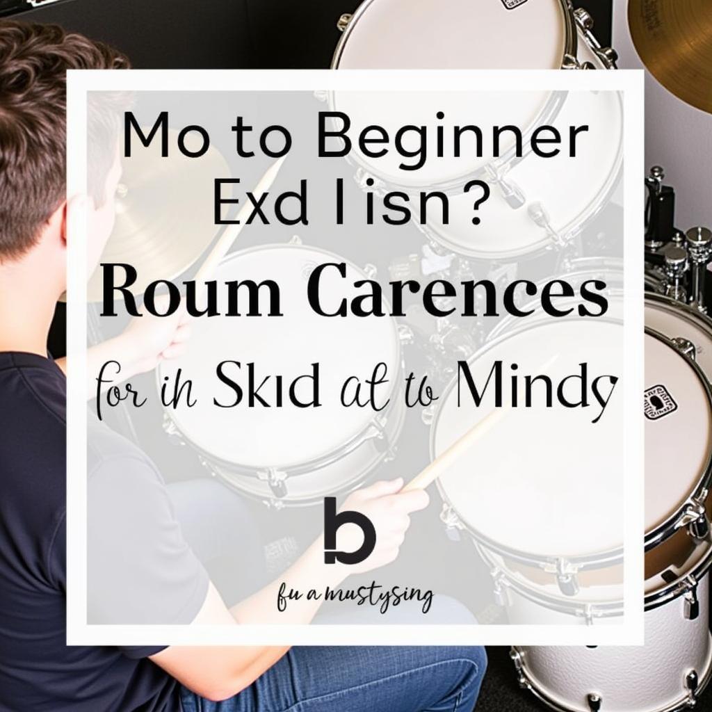 A young drummer concentrating on playing a drum cadence, with sheet music visible on a stand in front of them.