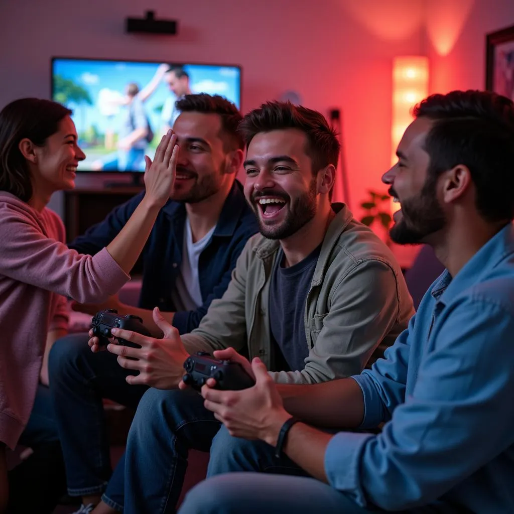 Gamers enjoying themselves in a social setting