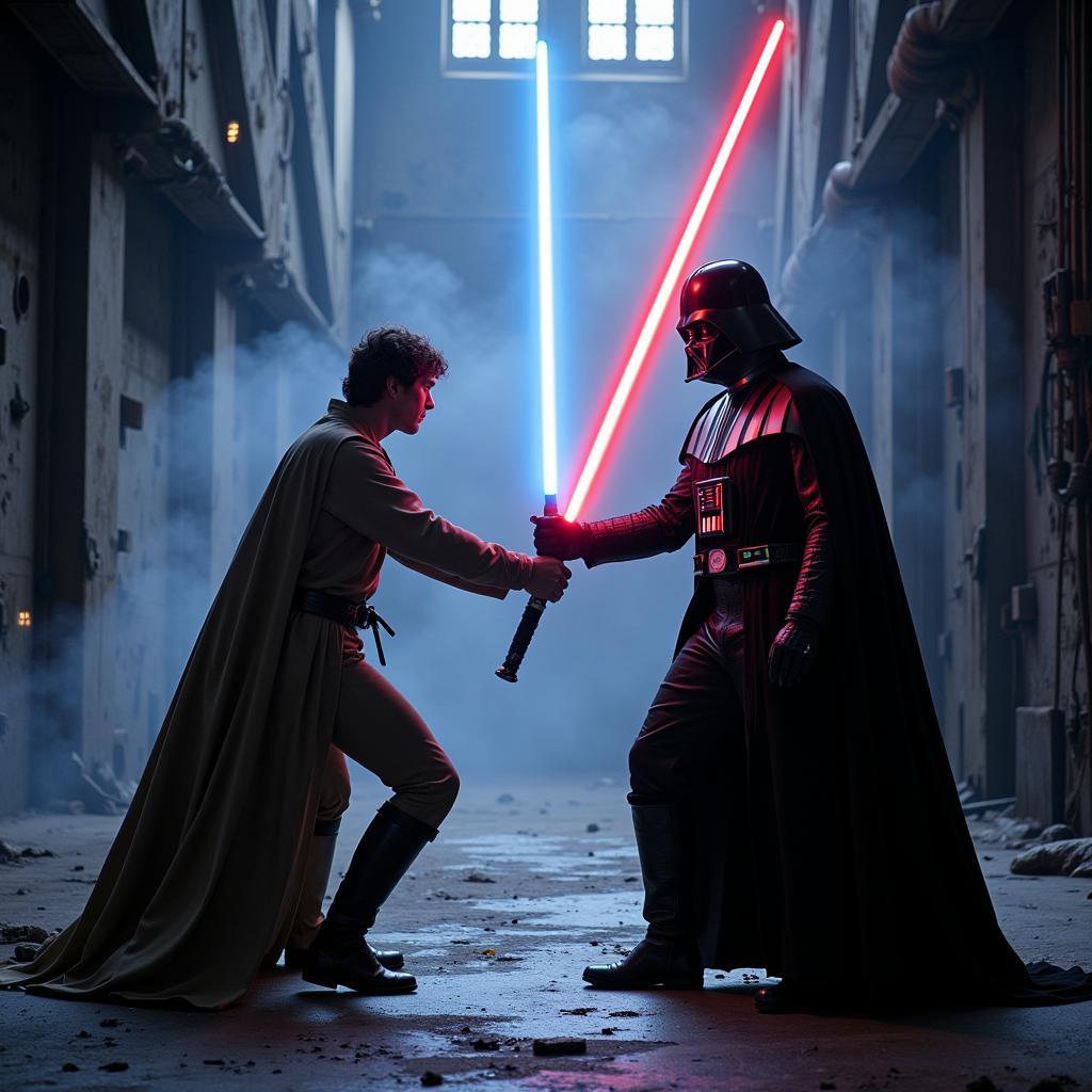 Luke Skywalker dueling Darth Vader on Bespin