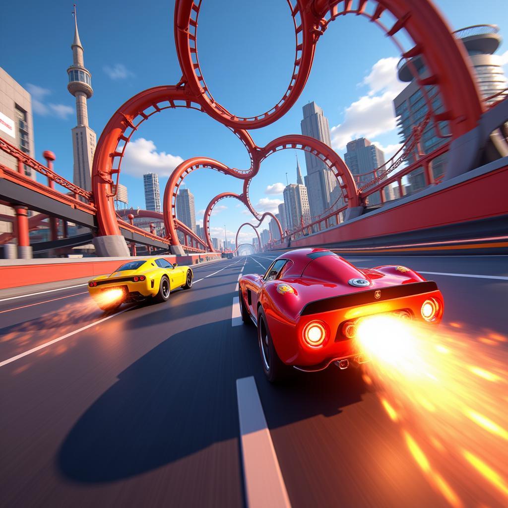 Arcade racing game with cars using power-ups