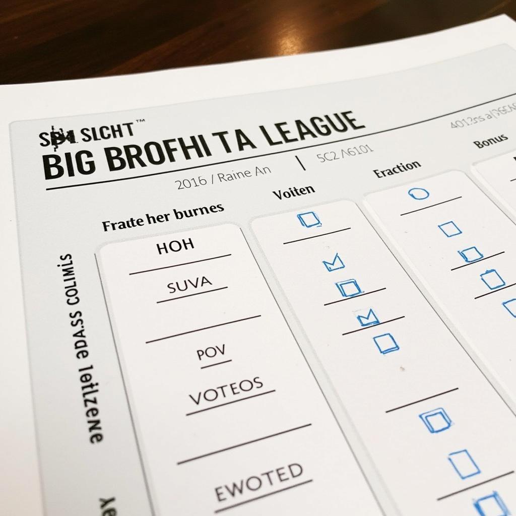 Big Brother Fantasy League Scorecard