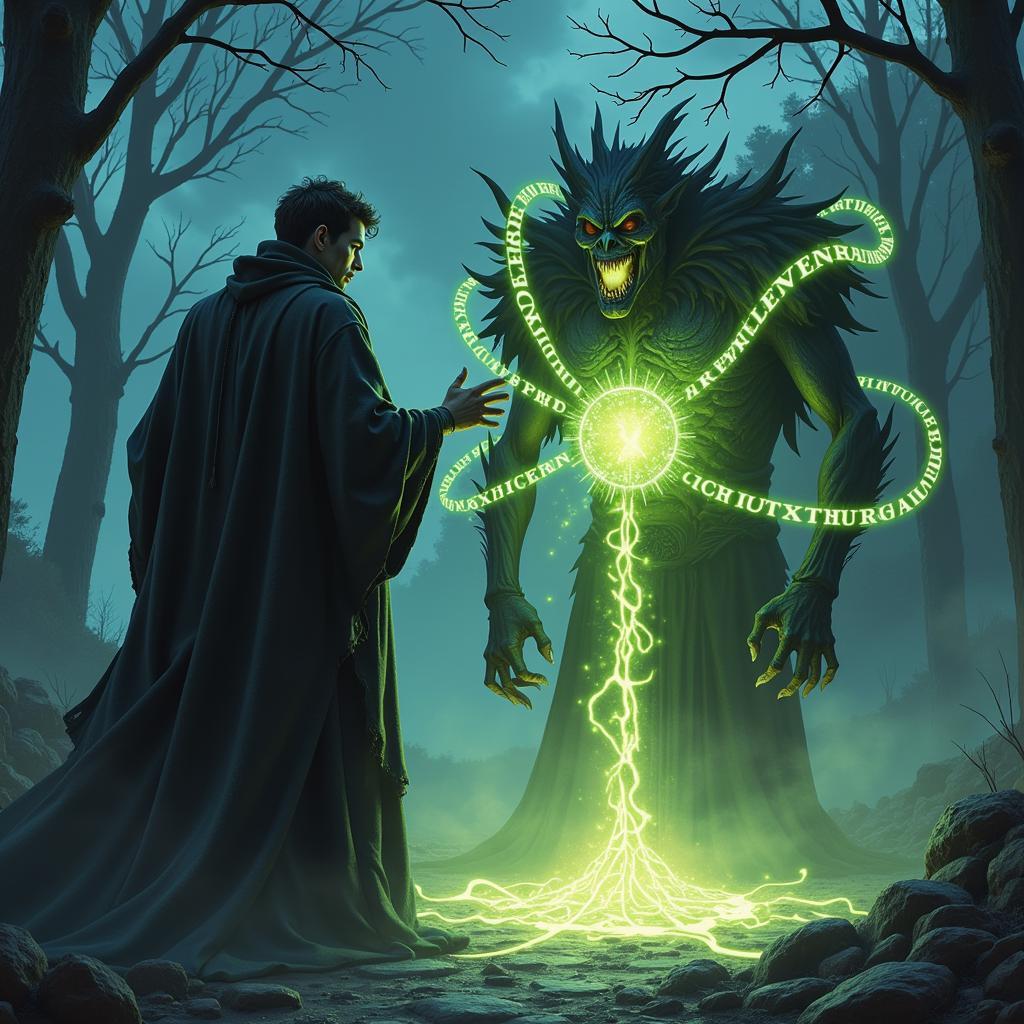 A Sorcerer Binding a Wraith Using Text