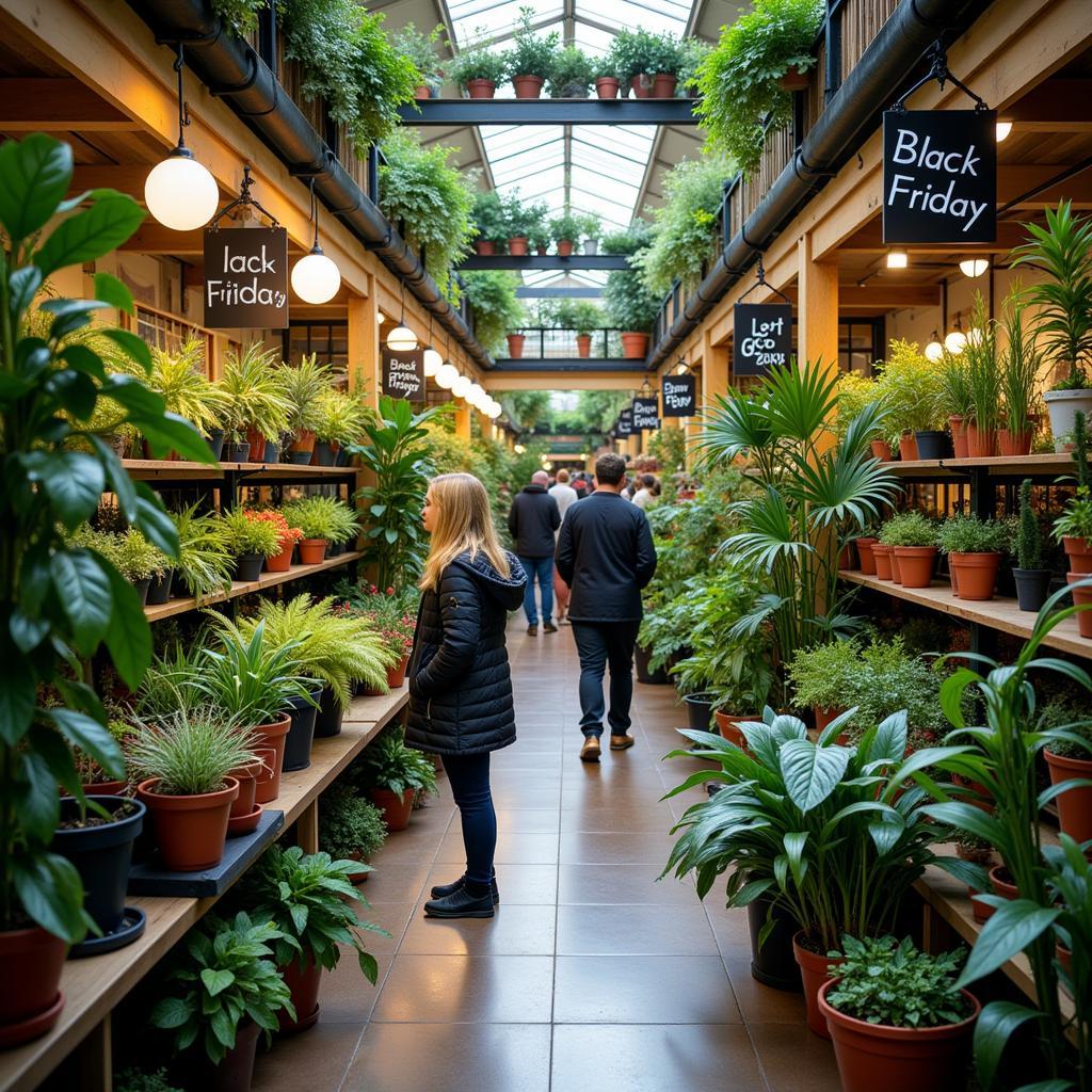 Shoppers browsing plants on sale during Black Friday