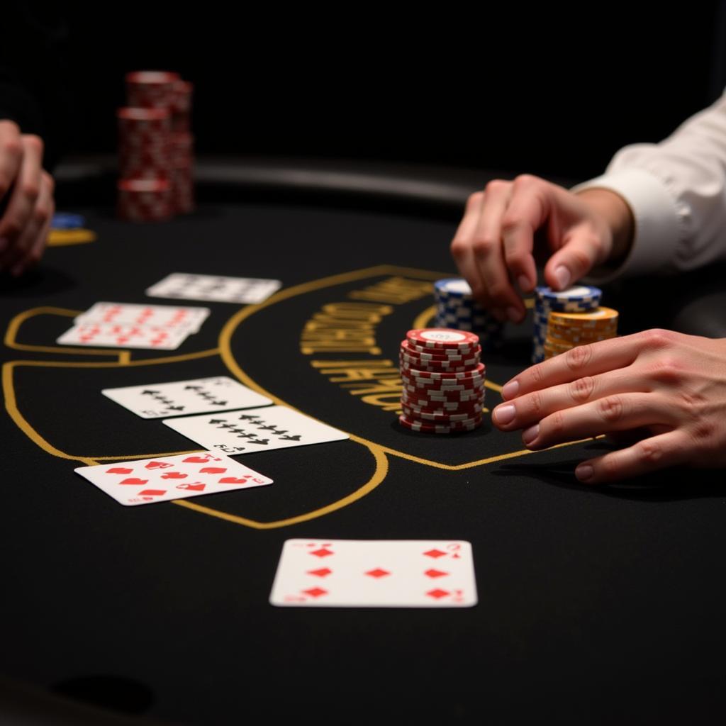 Blackjack Table with Cards and Chips