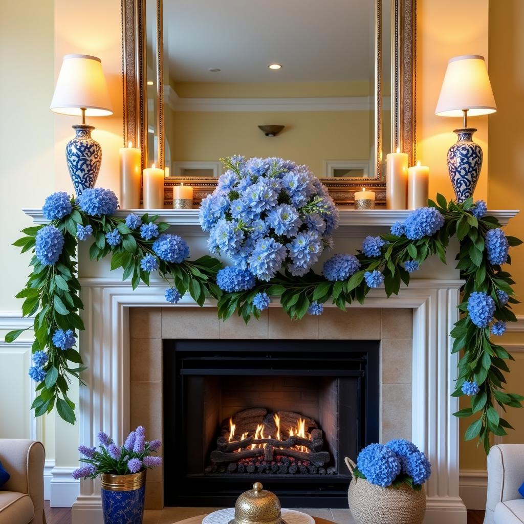 Blue Floral Swag Mantelpiece Decoration