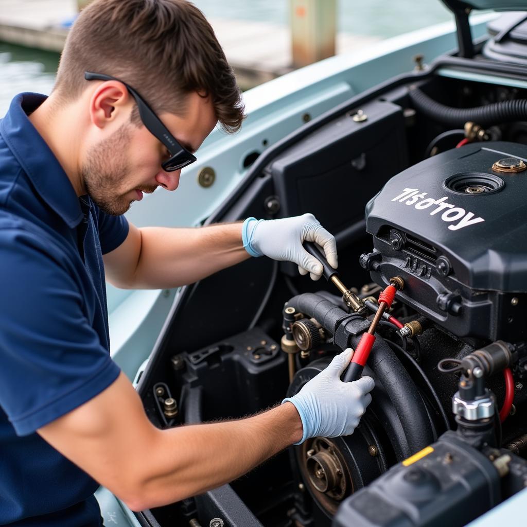 Boat Engine Repair Near Me: A Mechanic Working on a Boat Engine