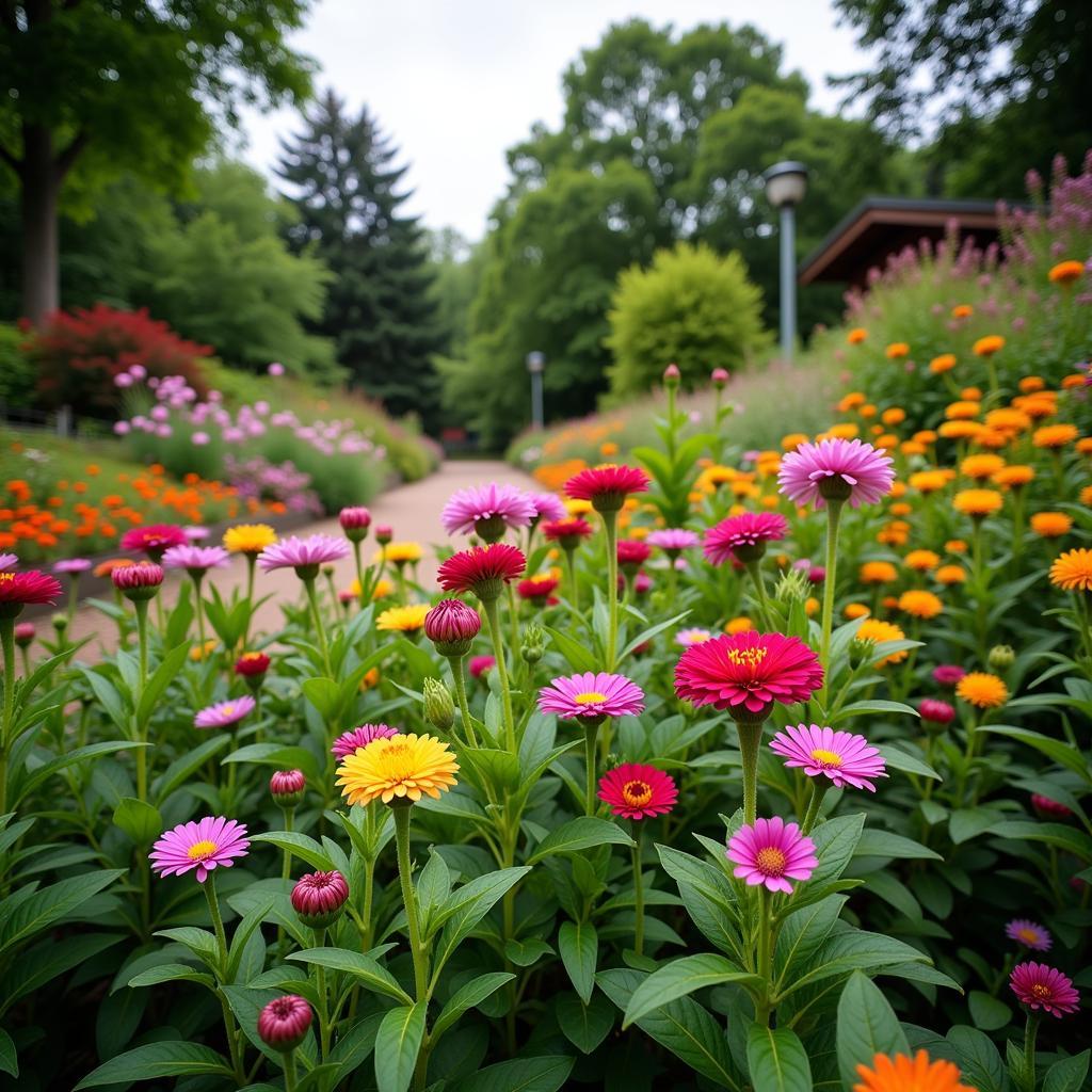 Diverse Flowers in a Botanical Garden