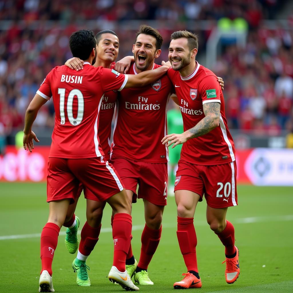 Brian Romero celebrates a goal with teammates