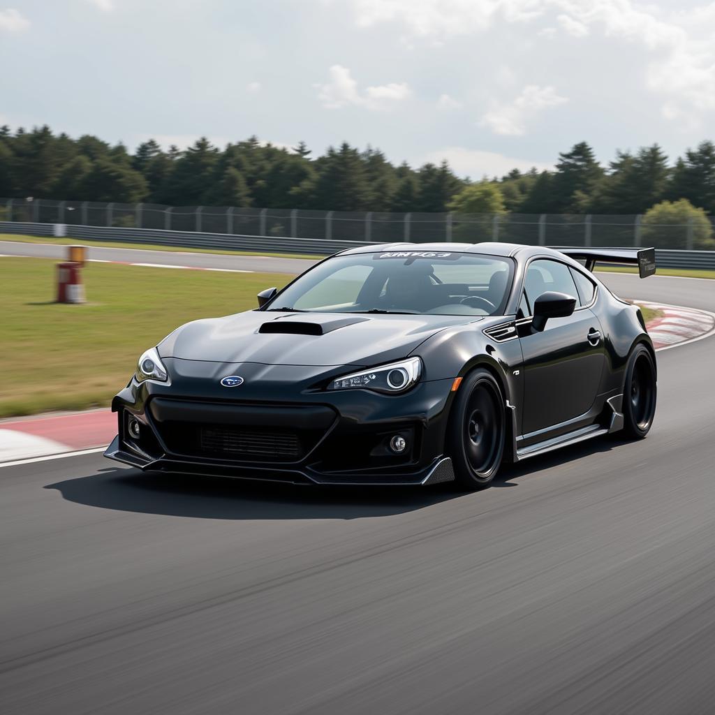 Black Subaru BRZ fitted with the Pandem kit during a track day event