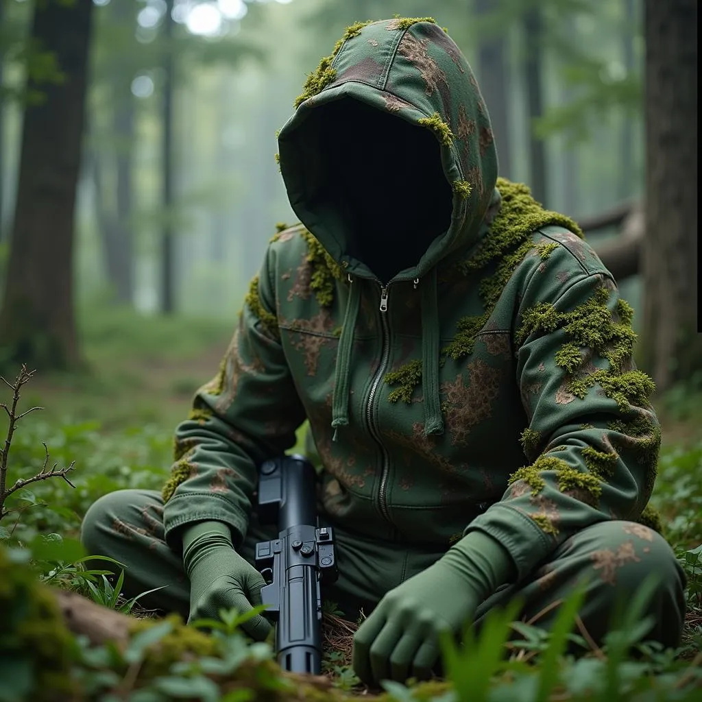 Using camouflage to blend in with the forest during gameplay