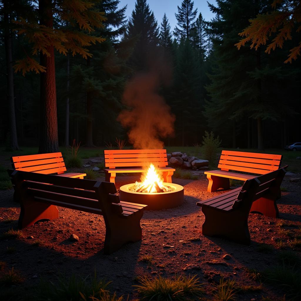 Campfire benches arranged in a circle around a fire pit