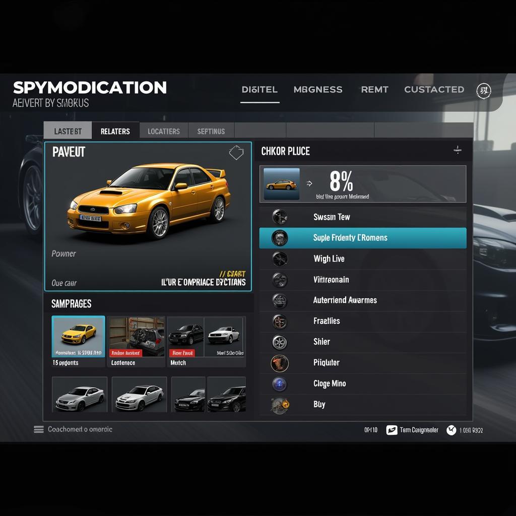 Game Interface Showing Car Modification Options