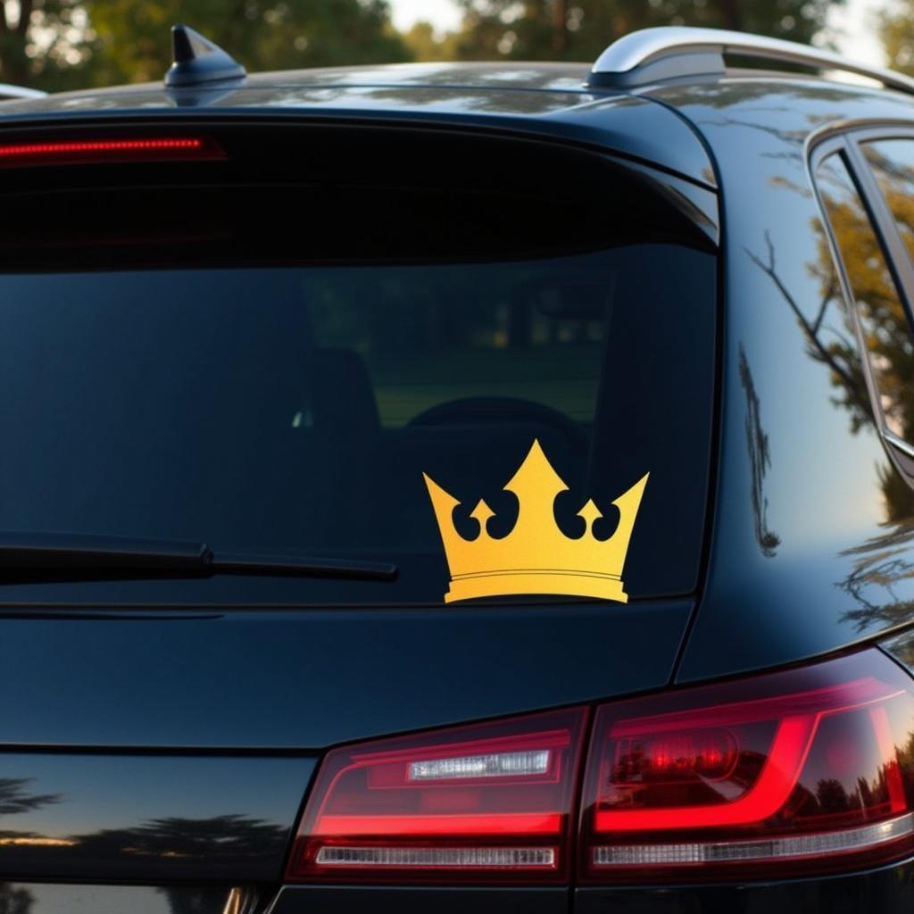 Car with Gold Crown Sticker on Rear Window 