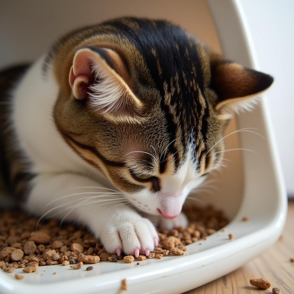 Cat scratching in a litter box