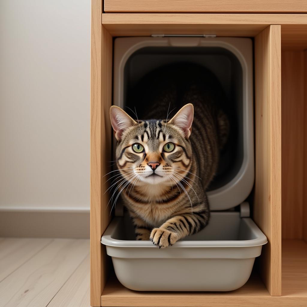 Cat Using Litter Box Furniture